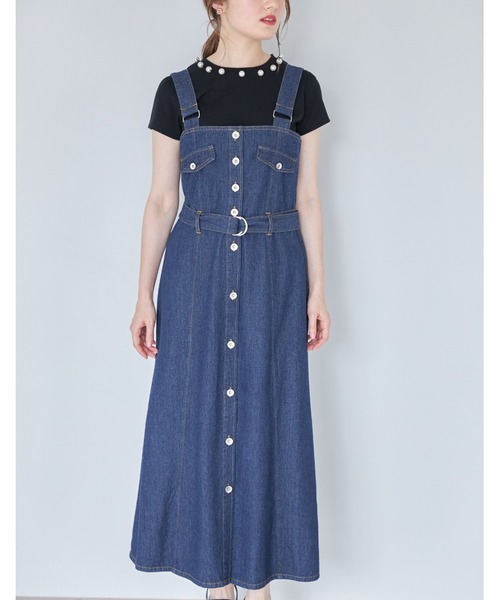 tocco closet（トッコ　クローゼット）の「【ZOZO限定】ウエストベルト付きフレアジャンパースカート（ジャンパースカート・レディース・インディゴブルー/アイボリー・M）」の14枚目の写真