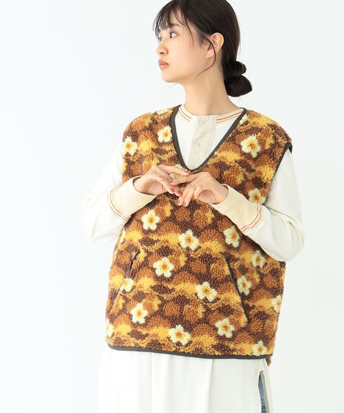 BEAMS BOY（ビームスボーイ）の「BEAMS BOY / ボーイ ジャカード プルオーバー ベスト（ベスト・レディース・ブラウン/オレンジ・FREE）」の6枚目の写真