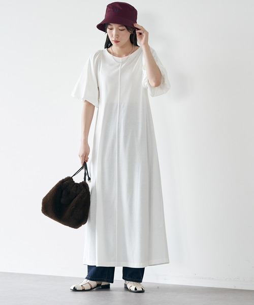 袖バルーンカットソーワンピース