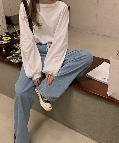 EPICKS（エピックス）の「ショート丈ドルマンスリーブロンT（Tシャツ/カットソー・レディース・ホワイト/ブラック/グレー・M/L）」の6枚目の写真