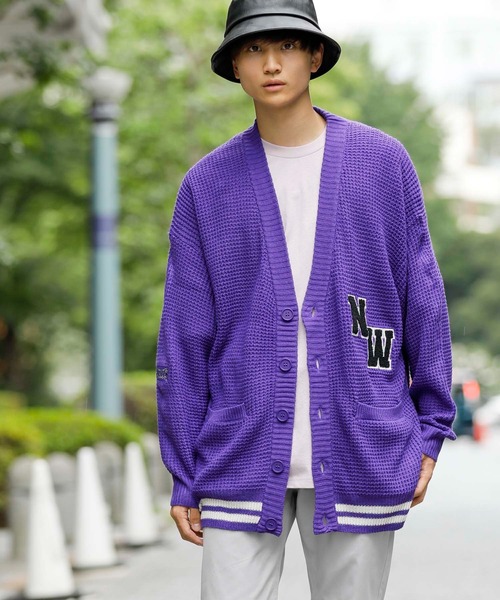 ADMIX/ATELIER SAB MEN（アドミックスアトリエサブメン）の「ビッグワッフル編み / オーバーサイズ ルーズ スクールカーディガン（カーディガン/ボレロ・メンズ・ブラック/マスタード/グリーン/ブルー/パープル・48/50）」の4枚目の写真