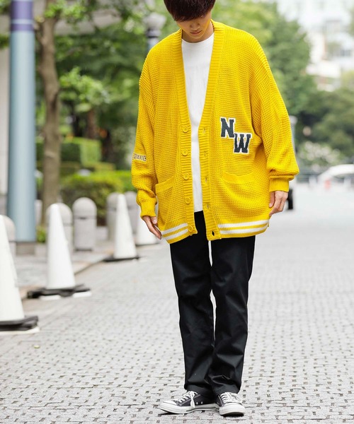 ADMIX/ATELIER SAB MEN（アドミックスアトリエサブメン）の「ビッグワッフル編み / オーバーサイズ ルーズ スクールカーディガン（カーディガン/ボレロ・メンズ・ブラック/マスタード/グリーン/ブルー/パープル・48/50）」の12枚目の写真