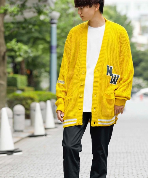 ADMIX/ATELIER SAB MEN（アドミックスアトリエサブメン）の「ビッグワッフル編み / オーバーサイズ ルーズ スクールカーディガン（カーディガン/ボレロ・メンズ・ブラック/マスタード/グリーン/ブルー/パープル・48/50）」の13枚目の写真