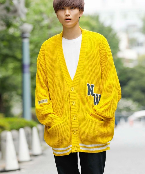 ADMIX/ATELIER SAB MEN（アドミックスアトリエサブメン）の「ビッグワッフル編み / オーバーサイズ ルーズ スクールカーディガン（カーディガン/ボレロ・メンズ・ブラック/マスタード/グリーン/ブルー/パープル・48/50）」の14枚目の写真