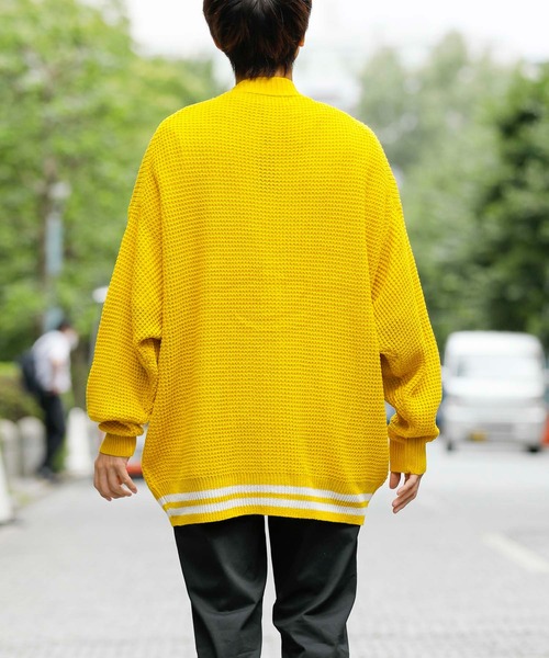 ADMIX/ATELIER SAB MEN（アドミックスアトリエサブメン）の「ビッグワッフル編み / オーバーサイズ ルーズ スクールカーディガン（カーディガン/ボレロ・メンズ・ブラック/マスタード/グリーン/ブルー/パープル・48/50）」の16枚目の写真