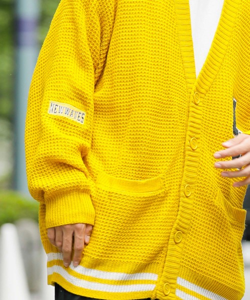 ADMIX/ATELIER SAB MEN（アドミックスアトリエサブメン）の「ビッグワッフル編み / オーバーサイズ ルーズ スクールカーディガン（カーディガン/ボレロ・メンズ・ブラック/マスタード/グリーン/ブルー/パープル・48/50）」の17枚目の写真