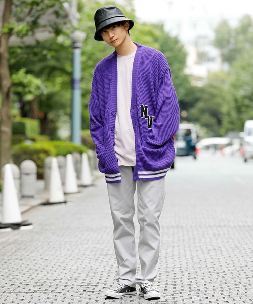 ADMIX/ATELIER SAB MEN（アドミックスアトリエサブメン）の「ビッグワッフル編み / オーバーサイズ ルーズ スクールカーディガン（カーディガン/ボレロ・メンズ・ブラック/マスタード/グリーン/ブルー/パープル・48/50）」の7枚目の写真