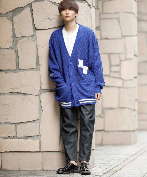 ADMIX/ATELIER SAB MEN（アドミックスアトリエサブメン）の「ビッグワッフル編み / オーバーサイズ ルーズ スクールカーディガン（カーディガン/ボレロ・メンズ・ブラック/マスタード/グリーン/ブルー/パープル・48/50）」の18枚目の写真