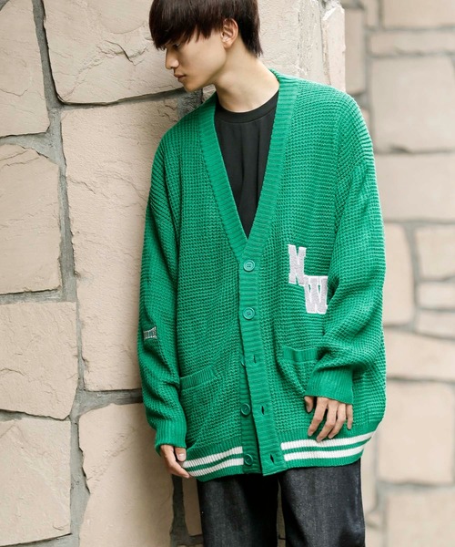 ADMIX/ATELIER SAB MEN（アドミックスアトリエサブメン）の「ビッグワッフル編み / オーバーサイズ ルーズ スクールカーディガン（カーディガン/ボレロ・メンズ・ブラック/マスタード/グリーン/ブルー/パープル・48/50）」の21枚目の写真