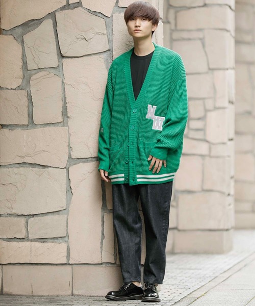 ADMIX/ATELIER SAB MEN（アドミックスアトリエサブメン）の「ビッグワッフル編み / オーバーサイズ ルーズ スクールカーディガン（カーディガン/ボレロ・メンズ・ブラック/マスタード/グリーン/ブルー/パープル・48/50）」の22枚目の写真