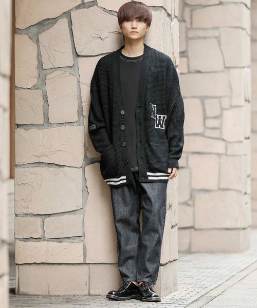 ADMIX/ATELIER SAB MEN（アドミックスアトリエサブメン）の「ビッグワッフル編み / オーバーサイズ ルーズ スクールカーディガン（カーディガン/ボレロ・メンズ・ブラック/マスタード/グリーン/ブルー/パープル・48/50）」の11枚目の写真