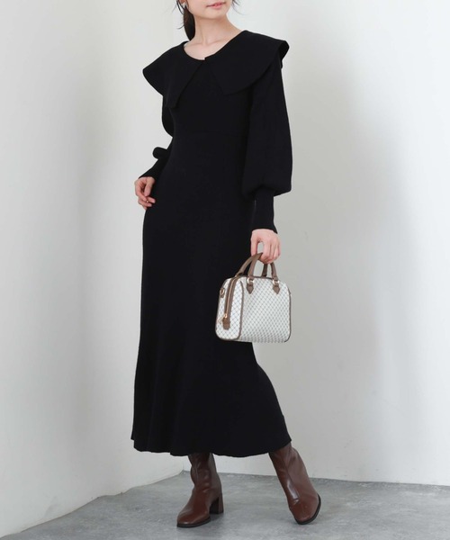 archives（アルシーヴ）の「ビッグカラーニットワンピース（ワンピース・レディース・アイボリー/ブルー/ブラック・MEDIUM）」の3枚目の写真