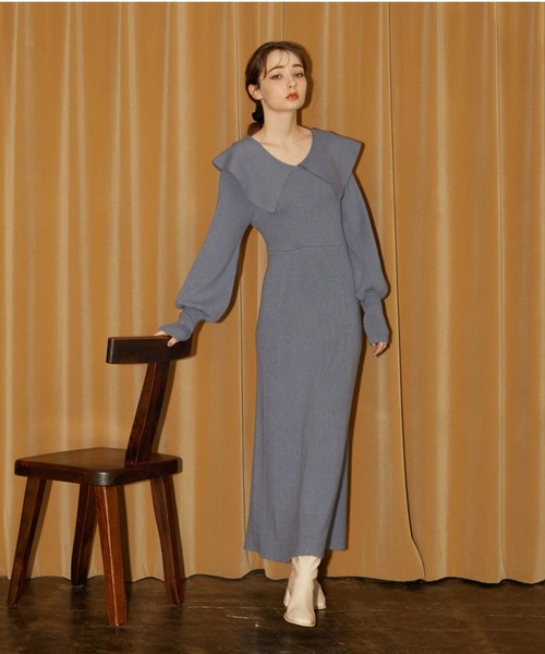 archives（アルシーヴ）の「ビッグカラーニットワンピース（ワンピース・レディース・アイボリー/ブルー/ブラック・MEDIUM）」の10枚目の写真