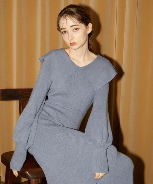 archives（アルシーヴ）の「ビッグカラーニットワンピース（ワンピース・レディース・アイボリー/ブルー/ブラック・MEDIUM）」の8枚目の写真