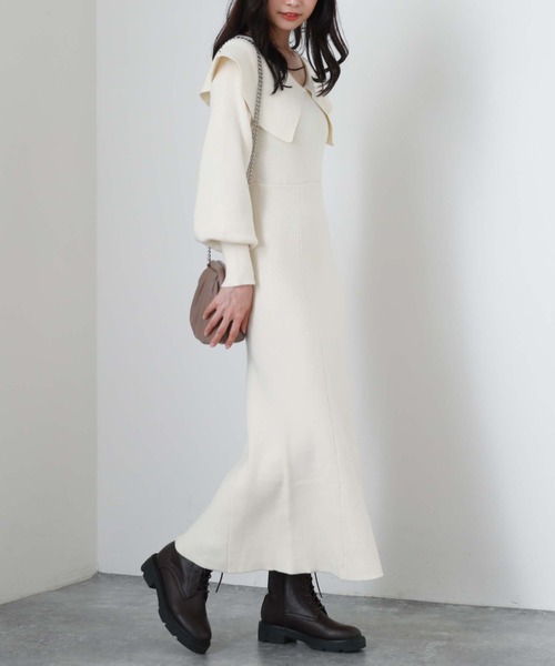 archives（アルシーヴ）の「ビッグカラーニットワンピース（ワンピース・レディース・アイボリー/ブルー/ブラック・MEDIUM）」の17枚目の写真