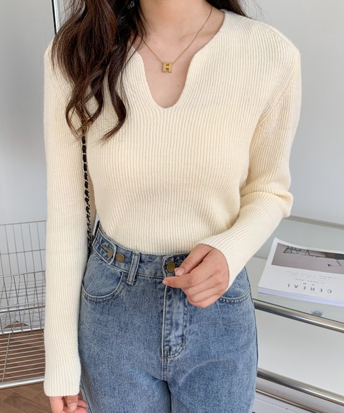 ABITOKYO(アビトーキョー)の「キーネックリブニットプルオーバー(ニット/セーター・レディース・ベージュ/ブラック/ブラウン/アイボリー・FREE)」の6枚目の写真