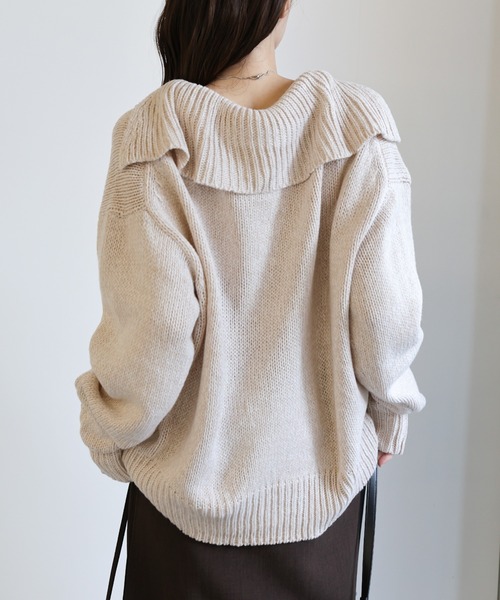select MOCA(セレクトモカ)の「ビッグカラーミックス編みニット(ニット/セーター・レディース・ブルー/アイボリー/ベージュ・FREE)」の12枚目の写真