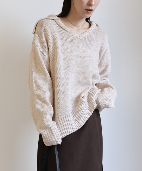 select MOCA(セレクトモカ)の「ビッグカラーミックス編みニット(ニット/セーター・レディース・ブルー/アイボリー/ベージュ・FREE)」の14枚目の写真