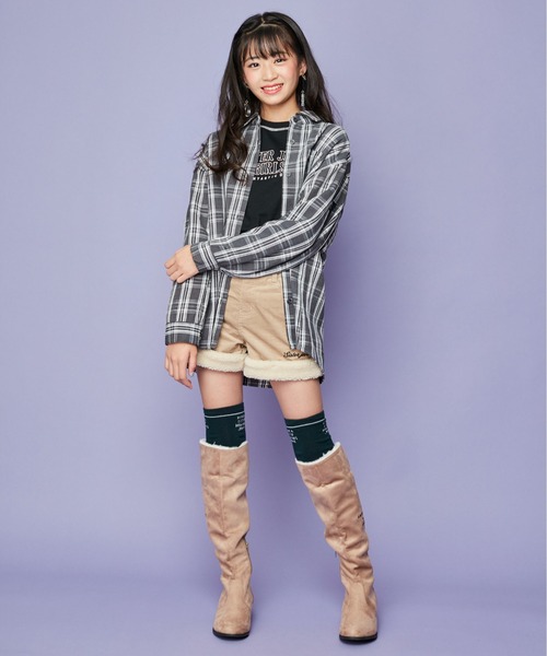 SISTER JENNI(SISTER JENNI)の「起毛チェックロングシャツ(シャツ/ブラウス・キッズ・パープル/チャコールグレー/カーキ・160cm/140cm/150cm/130cm)」の8枚目の写真