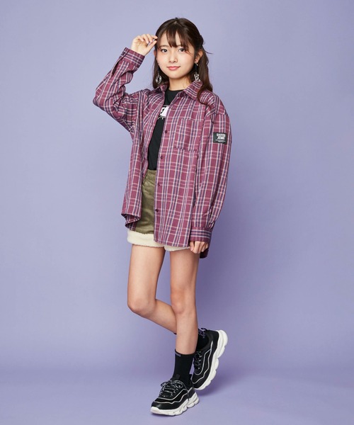 SISTER JENNI(SISTER JENNI)の「起毛チェックロングシャツ(シャツ/ブラウス・キッズ・パープル/チャコールグレー/カーキ・160cm/140cm/150cm/130cm)」の14枚目の写真