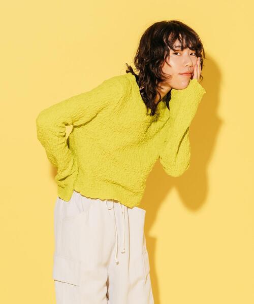 CITEN(シテン)の「<CITEN>クリンプ トップス(Tシャツ/カットソー・レディース・オフホワイト/ブラック/ライム・FREE)」の3枚目の写真