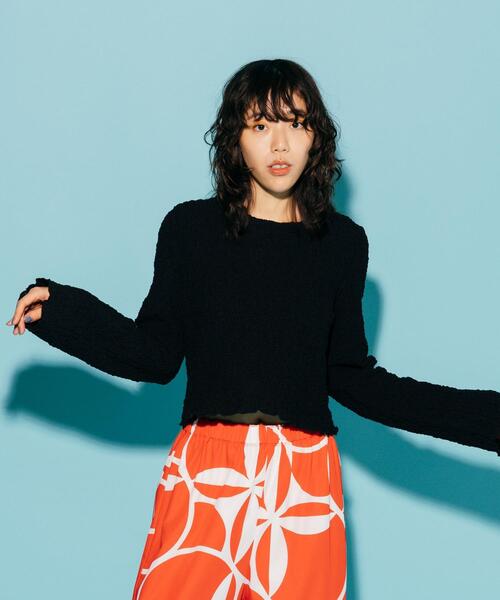 CITEN(シテン)の「<CITEN>クリンプ トップス(Tシャツ/カットソー・レディース・オフホワイト/ブラック/ライム・FREE)」の1枚目の写真