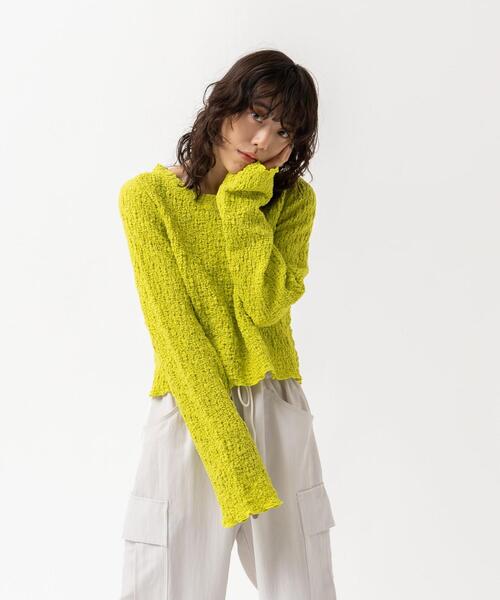 CITEN(シテン)の「<CITEN>クリンプ トップス(Tシャツ/カットソー・レディース・オフホワイト/ブラック/ライム・FREE)」の10枚目の写真