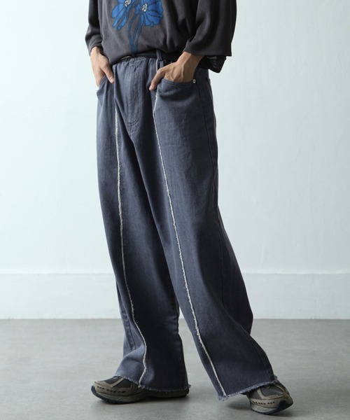 NILWAY（ニルウェイ）の「センターフリンジ カットオフデニムパンツ/サイドフリンジ カットオフデニムパンツ（デニムパンツ・メンズ・サックスブルー/ブラック/ダークブラック/グレー/ミント/ライトグレー/ダークパープル/サックスブルー系/ブラック系/ブラック系1・SMALL/MEDIUM/LARGE）」の22枚目の写真