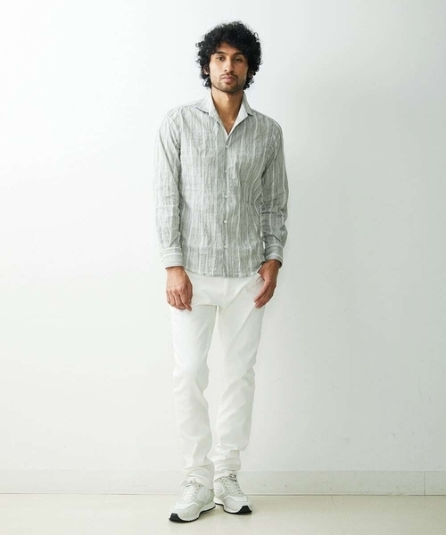 MICHEL KLEIN HOMME (ミッシェルクランオム)の「【2023年モデル】《日本製》ストライプタックシャツ(シャツ/ブラウス・メンズ・ブルー/カーキ・MEDIUM/X-LARGE/LARGE)」の4枚目の写真