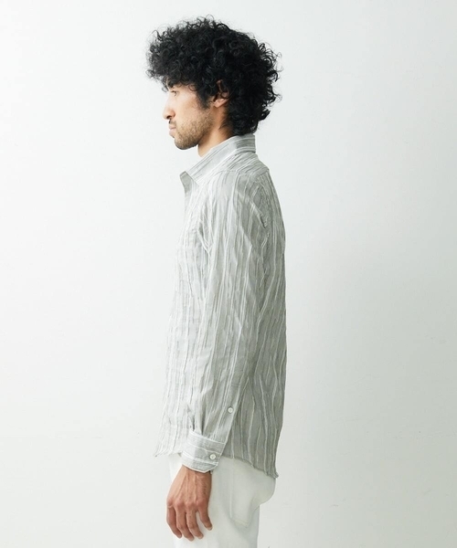 MICHEL KLEIN HOMME (ミッシェルクランオム)の「【2023年モデル】《日本製》ストライプタックシャツ(シャツ/ブラウス・メンズ・ブルー/カーキ・MEDIUM/X-LARGE/LARGE)」の5枚目の写真