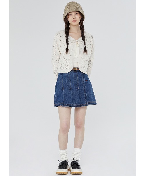 ROMANTIC CROWN（ロマンティッククラウン）の「A'GEM/9 × .kom『ROMANTIC CROWN/ロマンティッククラウン』PUNCHING RIBBON CARDIGAN/パンチングリボンカーディガン（カーディガン/ボレロ・レディース・アイボリー/ネイビー・M）」の4枚目の写真