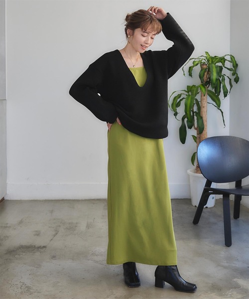 titivate（ティティベイト）の「ストレートシルエットキャミソールワンピース（ワンピース・レディース・ベージュ系その他/ライトグリーン/ブラック・L/M/S）」の3枚目の写真