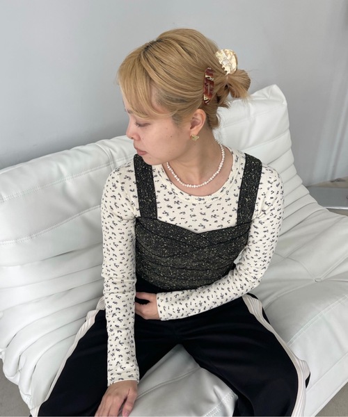 SANSeLF(サンセルフ)の「フラワーパターンサーマルトップス【SANSeLF】 sanw23s018(Tシャツ/カットソー・レディース・ブルー/ピンク・FREE)」の3枚目の写真