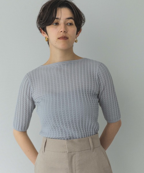 A part by(アパートバイ)の「リンクスプリーツニットプルオーバー(Tシャツ/カットソー・レディース・オフホワイト/ブラック/ライトグレー・FREE)」の3枚目の写真