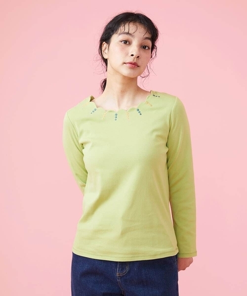 Jocomomola(ホコモモラ)の「フライス 刺繍スカラップカットソー(Tシャツ/カットソー・レディース・ミント/ピンク/アイボリー・40)」の1枚目の写真