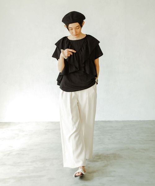 新品未使用 LATTO ラート フリル Tシャツ ベージュ フリーサイズ LAATO（ラート）の「frill frill t-shirts（Tシャツ/カットソー