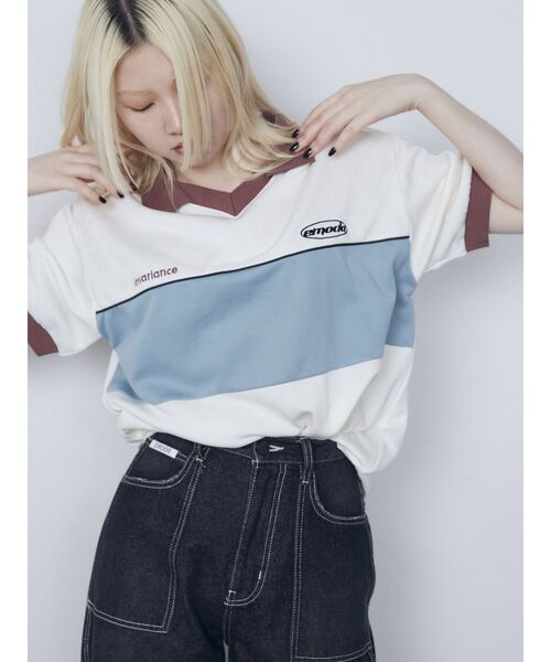 EMODA(エモダ)の「ジャージオーバーボックストップ(Tシャツ/カットソー・レディース・アイボリー/ブラック/ネイビー・FREE)」の2枚目の写真