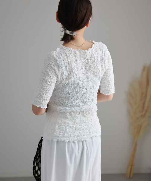 ap retro(アプレトロ)の「ぽこぽこトップス(5分袖)(Tシャツ/カットソー・レディース・オフホワイト/ブラック/アイボリー・FREE)」の21枚目の写真