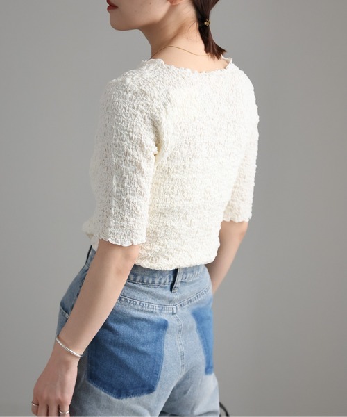 ap retro(アプレトロ)の「ぽこぽこトップス(5分袖)(Tシャツ/カットソー・レディース・オフホワイト/ブラック/アイボリー・FREE)」の16枚目の写真