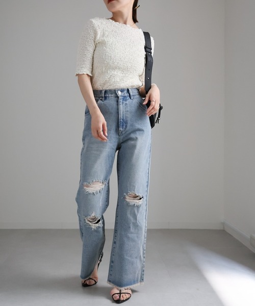 ap retro(アプレトロ)の「ぽこぽこトップス(5分袖)(Tシャツ/カットソー・レディース・オフホワイト/ブラック/アイボリー・FREE)」の17枚目の写真