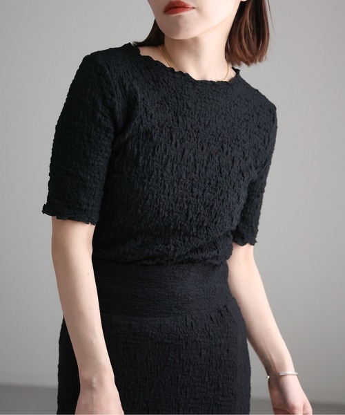 ap retro(アプレトロ)の「ぽこぽこトップス(5分袖)(Tシャツ/カットソー・レディース・オフホワイト/ブラック/アイボリー・FREE)」の11枚目の写真