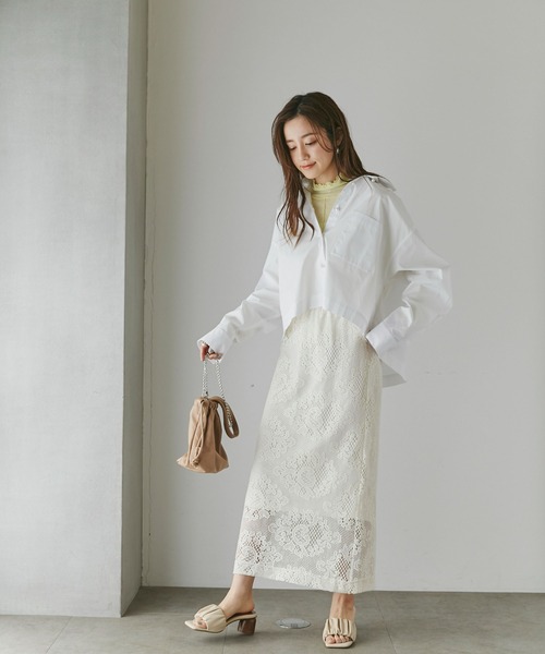 NANO universe（ナノユニバース）の「WEB限定 パールボタンクロップドシャツ（シャツ/ブラウス・レディース・ピンク/ホワイト/サックスブルー・FREE）」の7枚目の写真