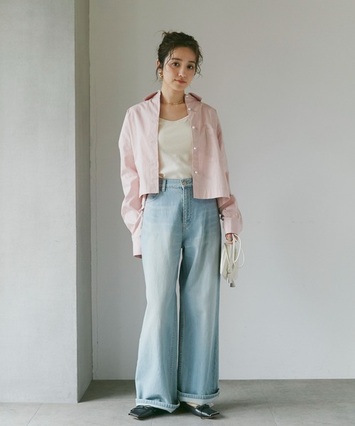 NANO universe（ナノユニバース）の「WEB限定 パールボタンクロップドシャツ（シャツ/ブラウス・レディース・ピンク/ホワイト/サックスブルー・FREE）」の12枚目の写真