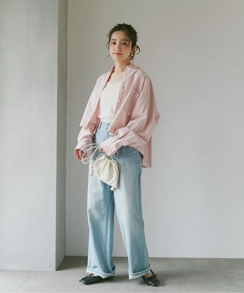 NANO universe（ナノユニバース）の「WEB限定 パールボタンクロップドシャツ（シャツ/ブラウス・レディース・ピンク/ホワイト/サックスブルー・FREE）」の13枚目の写真