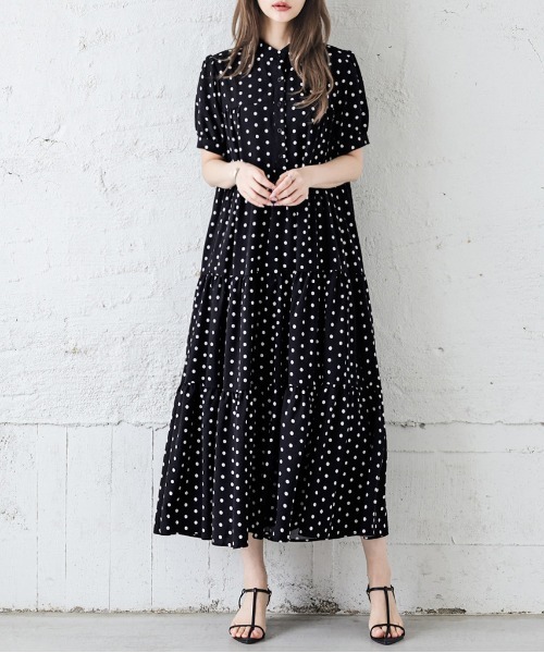 SUGAR BISKET（シュガービスケット）の「パフ袖ティアードワンピース（ワンピース・レディース・ブラック/ブルーグレー/ホワイト系その他/ブラック系その他・M/L）」の12枚目の写真