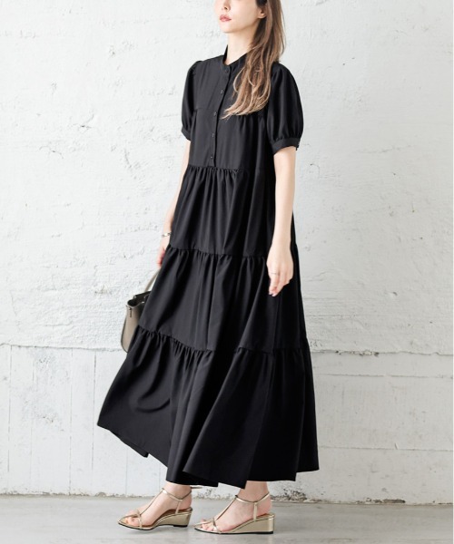 SUGAR BISKET（シュガービスケット）の「パフ袖ティアードワンピース（ワンピース・レディース・ブラック/ブルーグレー/ホワイト系その他/ブラック系その他・M/L）」の18枚目の写真