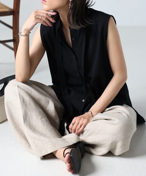 EASEBLUE（イーズブルー）の「ノースリブラウス【ボウタイ付き】（シャツ/ブラウス・レディース・ブラック/オフホワイト/カーキ・FREE）」の15枚目の写真