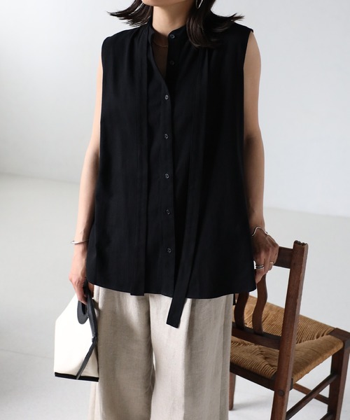 EASEBLUE（イーズブルー）の「ノースリブラウス【ボウタイ付き】（シャツ/ブラウス・レディース・ブラック/オフホワイト/カーキ・FREE）」の16枚目の写真