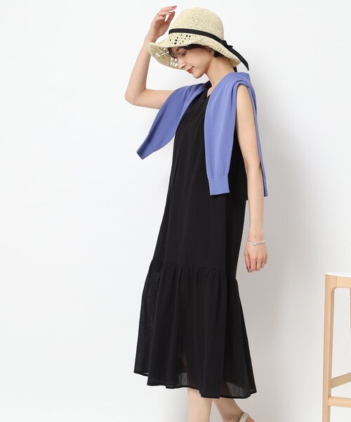 Cutie Blonde(キューティーブロンド)の「◆【低身長さんにも】ふわっと揺れる Vネックティアードワンピース(ワンピース・レディース・ナチュラル/ブラック・03/02/01)」の7枚目の写真