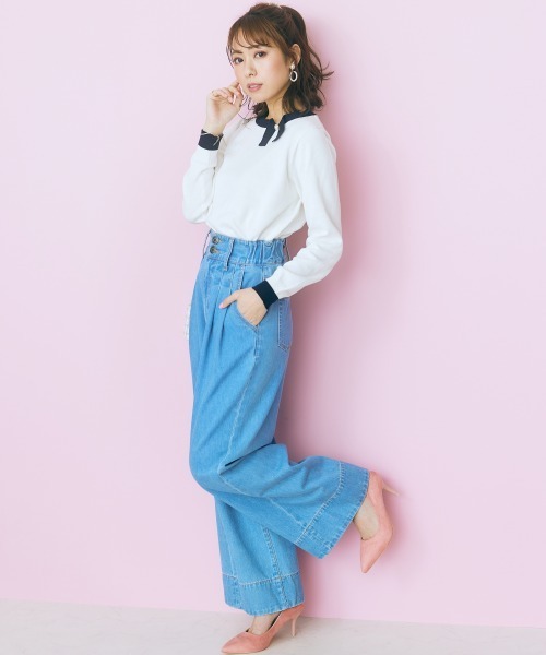 marun（マルン）の「＜大きいサイズ＞ 配色プチリボンニット marun（ニット/セーター・レディース・ネイビー系/ホワイト系・4L/5L/L/3L/LL）」の5枚目の写真